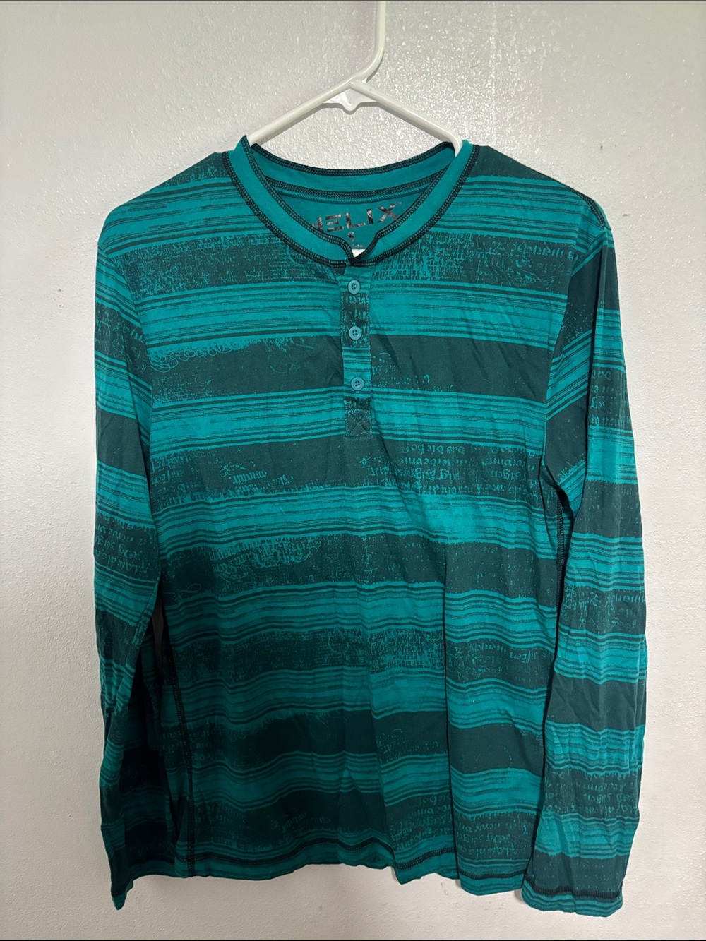 Helix Teal and Dark Green Striped Long-Sleeve Henley